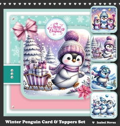 Winter Penguin Card & Toppers Set