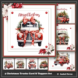 4 Christmas Trucks Card & Toppers Set