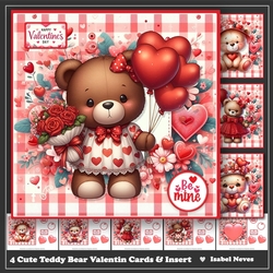 4 Cute Teddy Bear Valentine Day Card Set