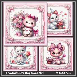 4 Valentines Day Card Set