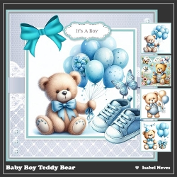 Baby Boy Teddy Bear Card & Toppers Set