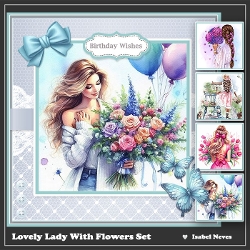 Lovely Lady With Flowers Card And Toppers Set