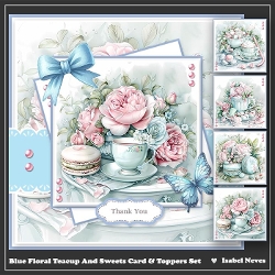 Blue Floral Teacups And Sweets Card And Toppers Set