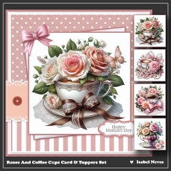Roses And Coffee Cups Card & Toppers Set