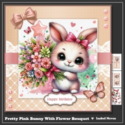 Pretty Pink Bunny With Flower Bouquet