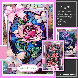 Set Of 3 ~ Stunning Stained Glass Floral Windows