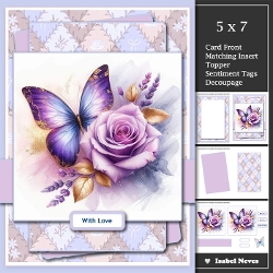 5x7 ~ Purple And Gold Rose Butterfly Wishes