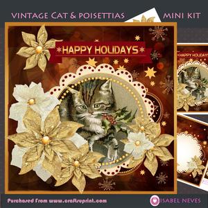 Vintage Cat & Poinsettias