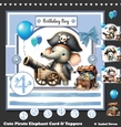 Cute Pirate Elephant Card & Toppers Set