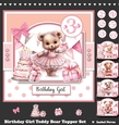 Birthday Girl Teddy Bear Card & Toppers Set