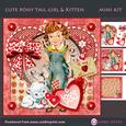 Cute Ponytail Girl and Kitten Valentine