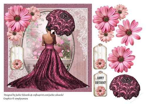 Parasol Lady & Pink Flowers