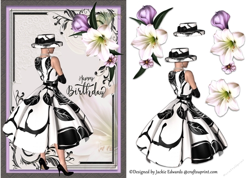 A5 Black and White Lady With Purple Flowers