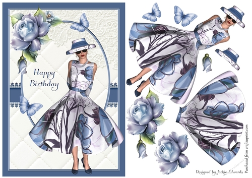 A5 Blue Lady Porcelain Roses & Butterflies