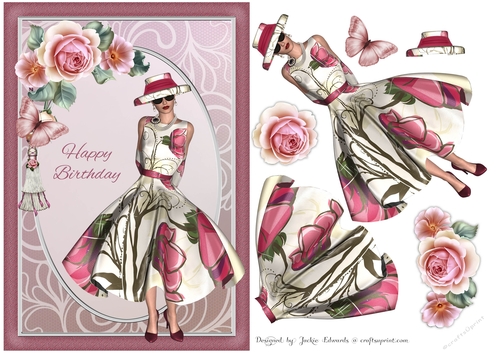 A5 Pink Lady with Roses & Butterfly