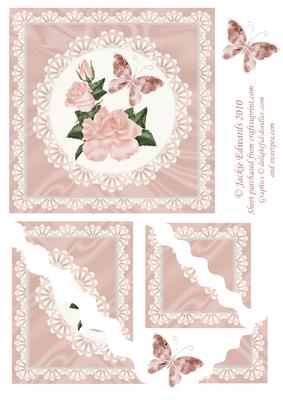Delicate Lace with Roses and Butterfly Wavy Corner