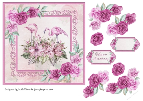 Watercolour Pink Flamingos And Roses
