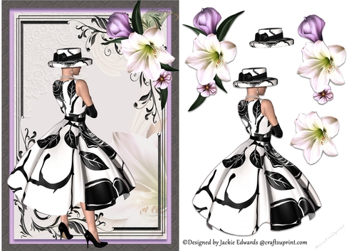 A5 Black and White Lady With Purple Flowers Without Wording