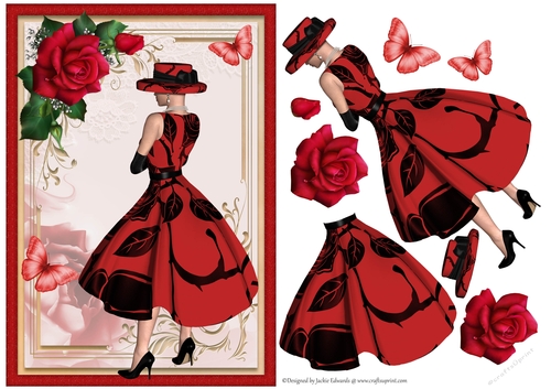 A5 Black and Red Lady with Roses and Butterflies Without Wording