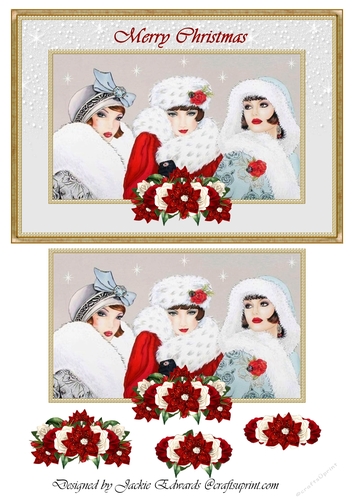 A5 Christmas Art Deco Ladies & Christmas Roses