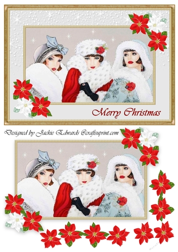 A5 Christmas Art Deco Ladies & Poinsettia