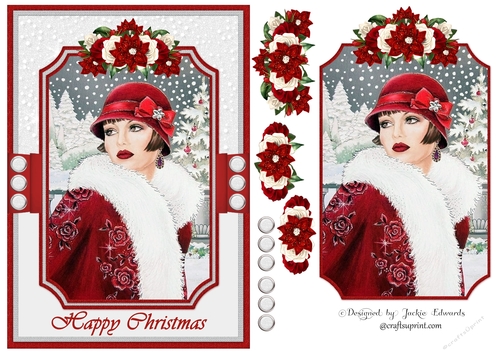 A5 Art Deco Christmas Lady & Christmas Roses