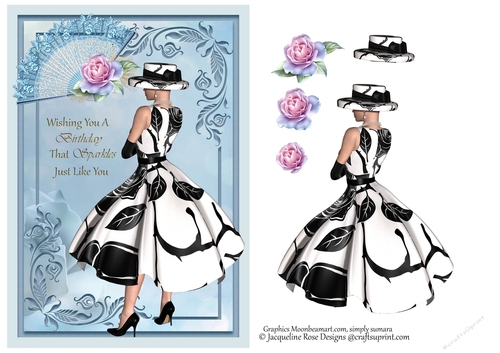 A5 Black & White Lady Fan & Rose