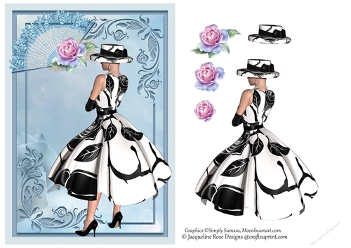 A5 Black & White Lady Fan & Rose No Wording