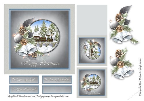 Christmas Card With Snowy Train Scene