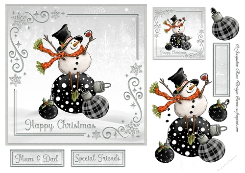 Snowman Wine & Black Baubles