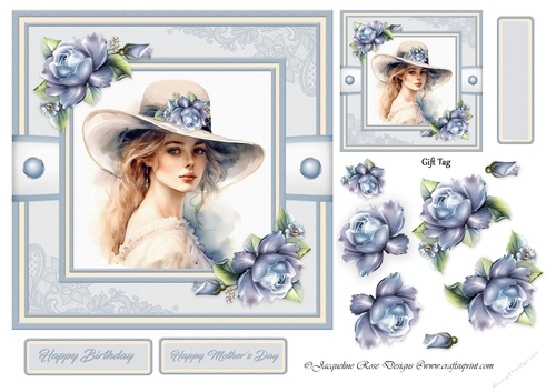 Victorian Lady & Blue Roses