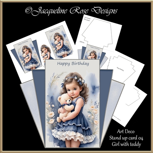 Art Deco Stand Up Card 04 Little Girl with Teddy Mini Kit