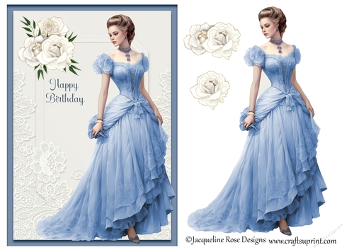 A5 Lady In Blue With White Flowers