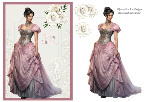 A5 Lady In Pink With White Flowers