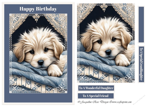 A5 Cute Puppy In Blue & White Frame