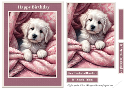 A5 Cute Puppy In Pink & White Frame
