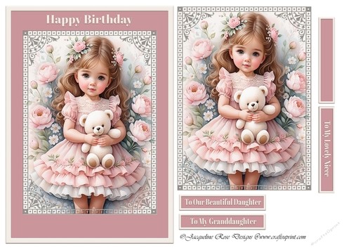 A5 Little Girl With Teddy In Pink