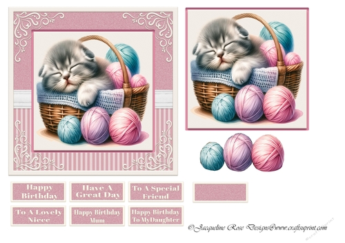 Sleeping Kitten In A Basket of Wool