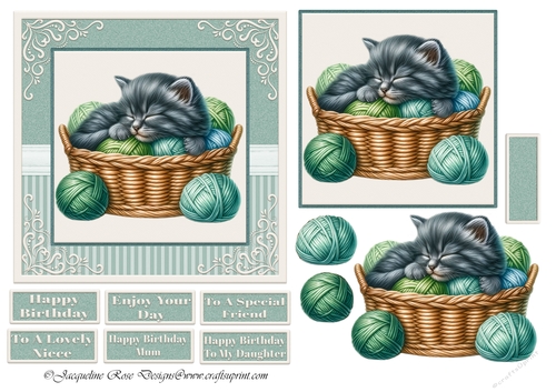 Sleeping Kitten In A Basket of Wool 02