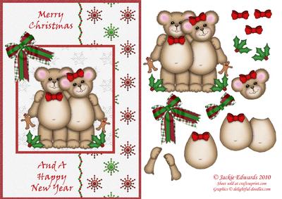 Teddy Couple Christmas Decoupage Card Front