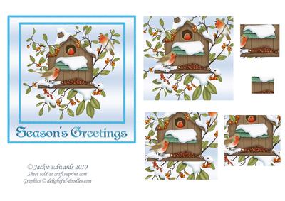 Robins and Holly Pyramid Card Front