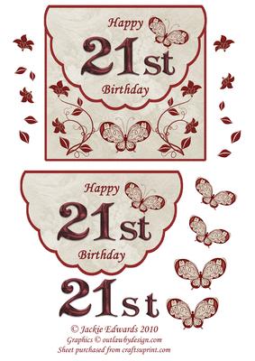 Scalloped Edged Envelope Style Card 21st Birthday