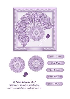Framed Fan with Rose Pin Decoupage 2