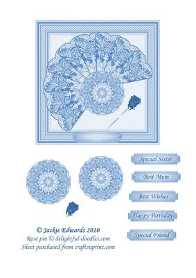 Framed Fan with Rose Pin Decoupage 3