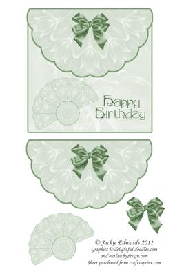 Scalloped Edged Envelope Style Card with Fan and Bow 3