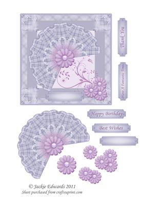 5 Inch Square Card Front with Fan and Flowers