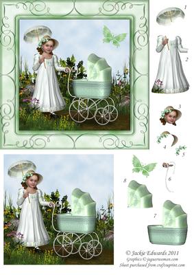 Little Girl with Her Pram Decoupage