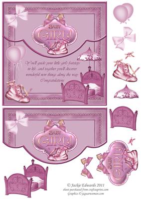 Curved Edge Mock Envelope Card Baby Girl