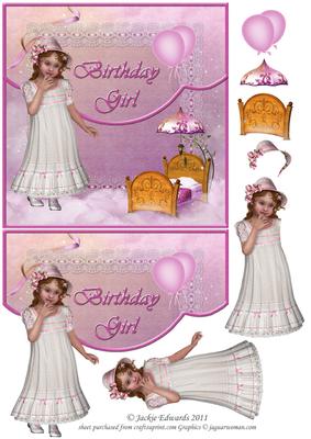 Curved Edge Mock Envelope Card Birthday Girl