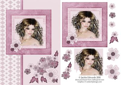 Card Front Framed Lady with Flowers Decoupage